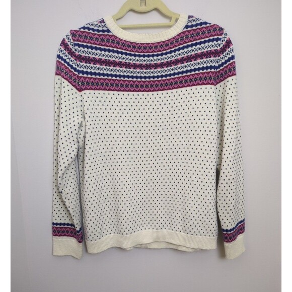 Talbot's Women's Cream Fair Isle Button Cardigan Grandmacore Nylon & Wool SZ L - Picture 10 of 13